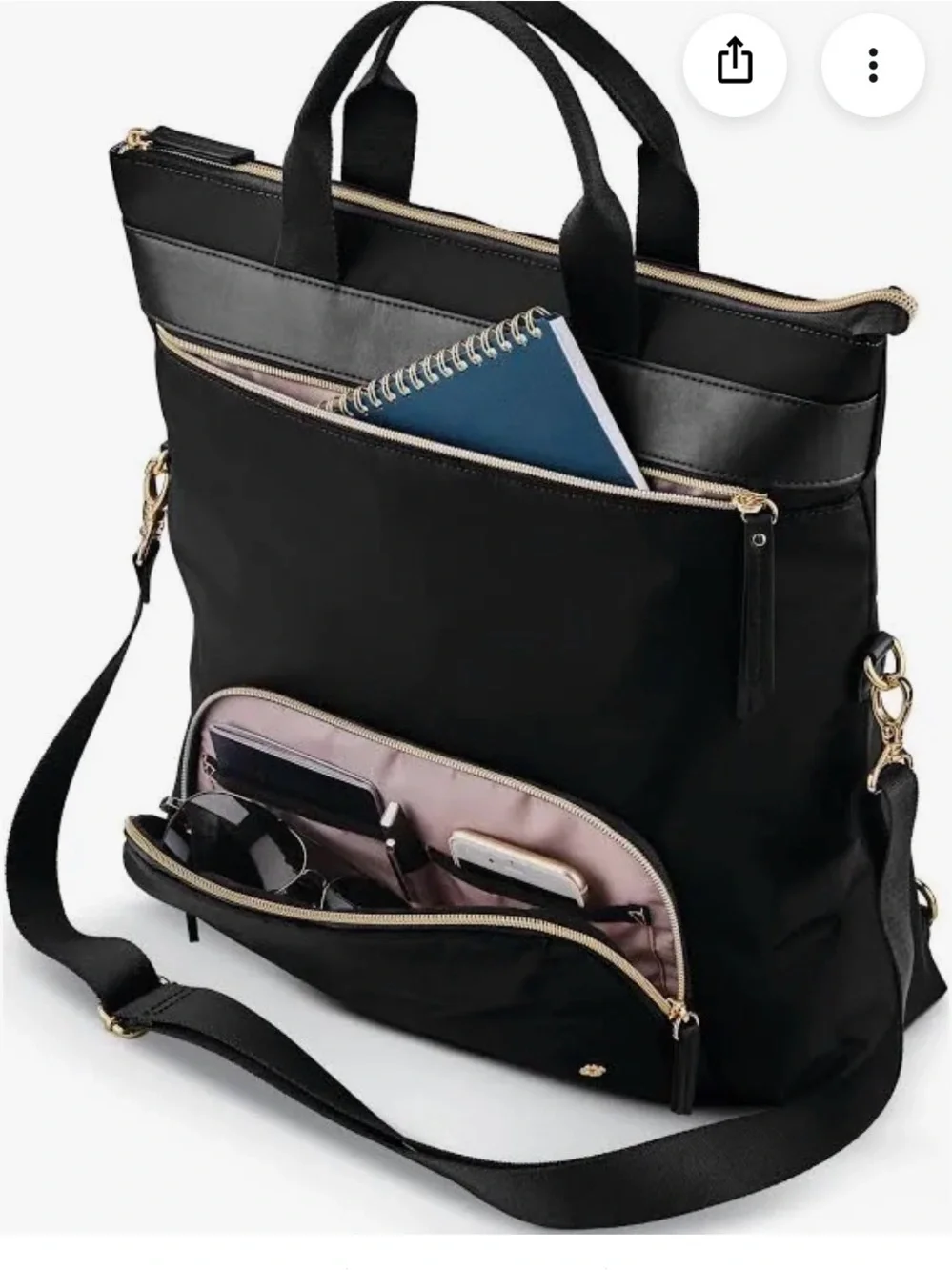 Samsonite Black Convertible Backpack Tote with Gold Accents